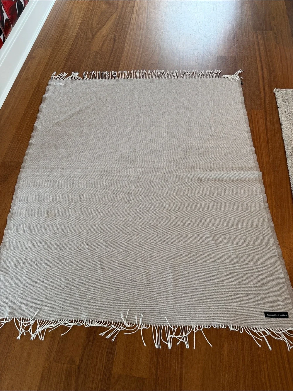 Cream Herringbone Throw Blanket 64”x54”